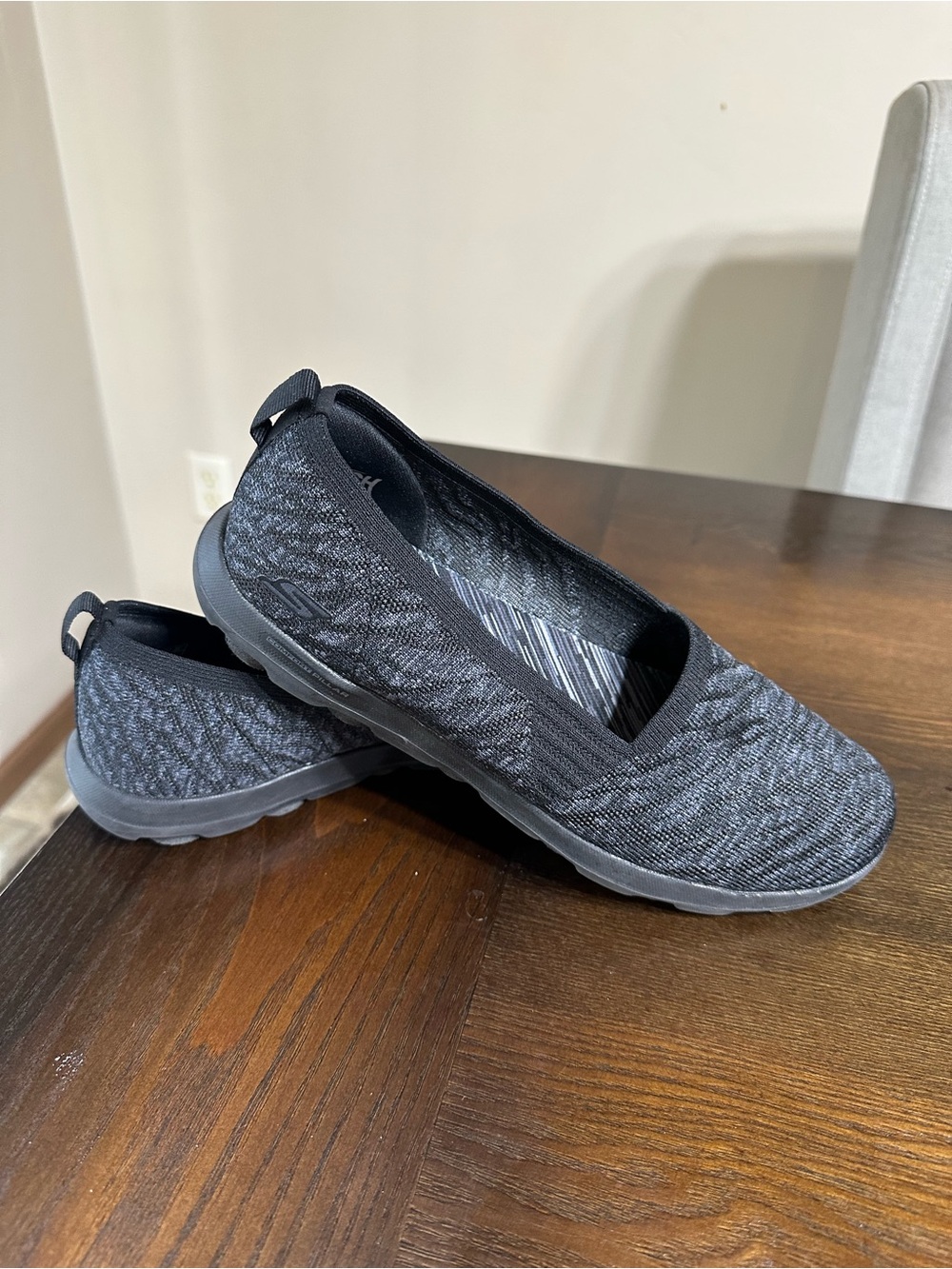 Skechers Black and Charcoal Slip-On Knit Flats